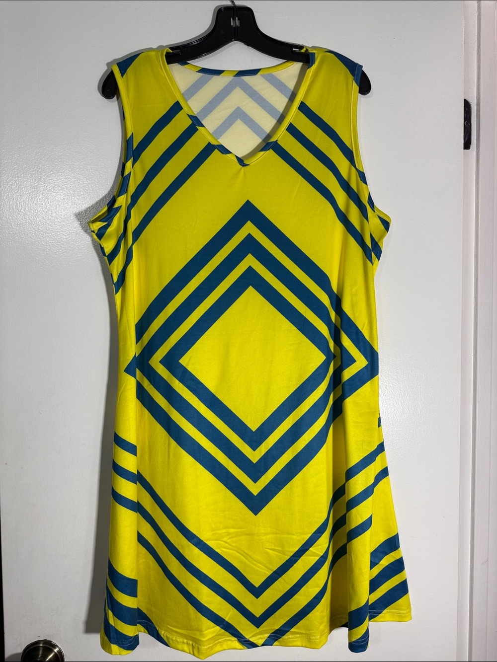 Yellow and blue geometric midi dress